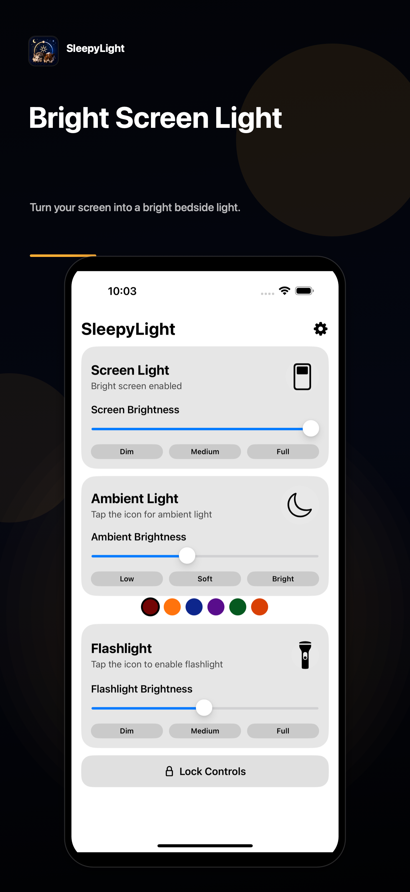 SleepyLight bright screen light App Store screenshot