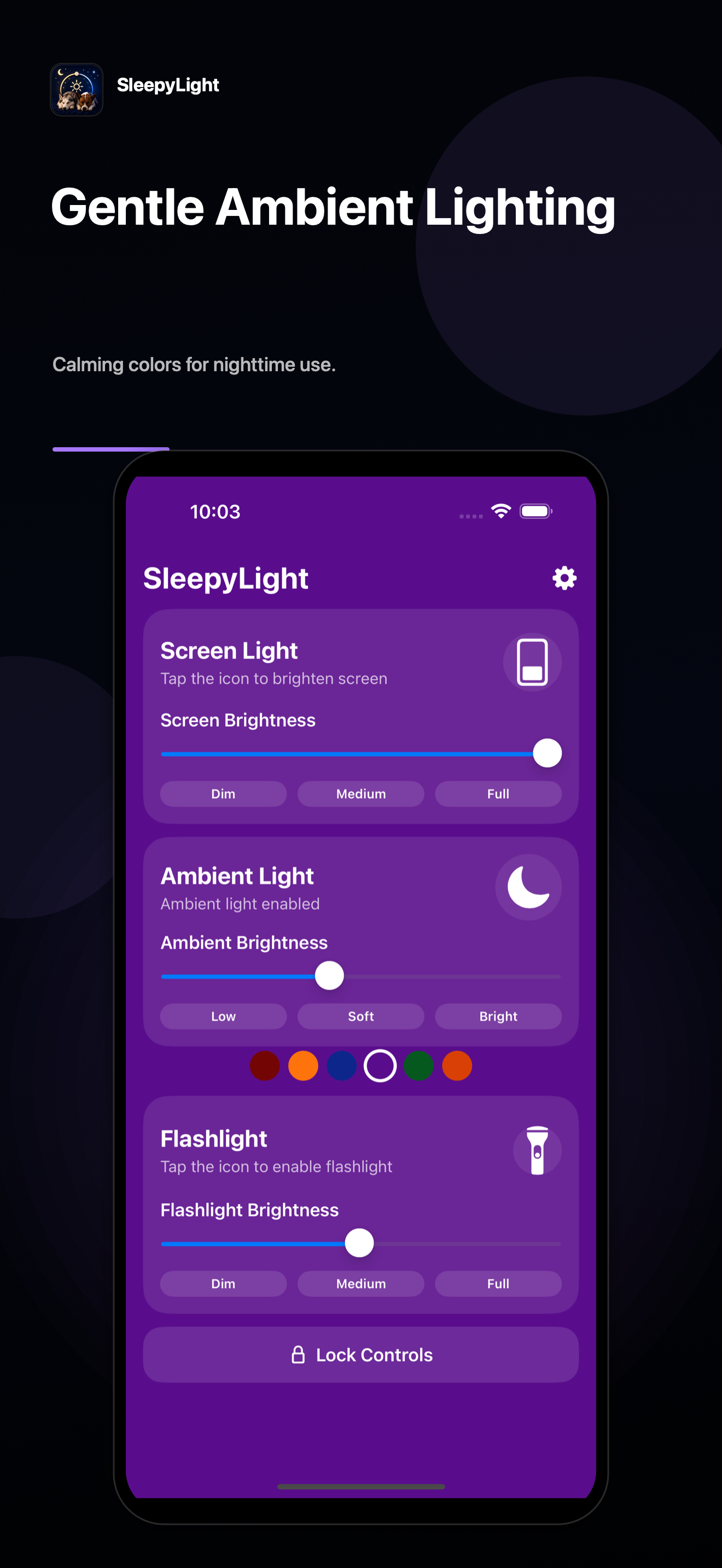 SleepyLight gentle ambient lighting App Store screenshot
