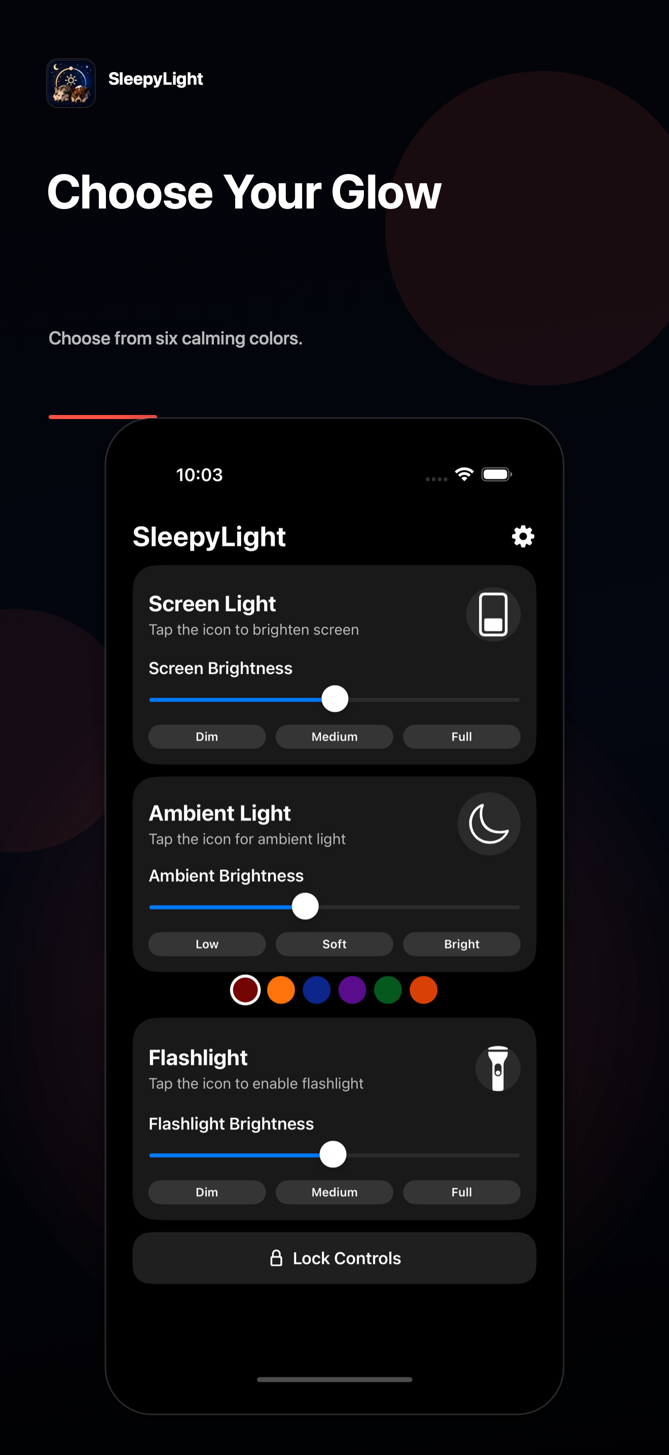 SleepyLight color selection App Store screenshot