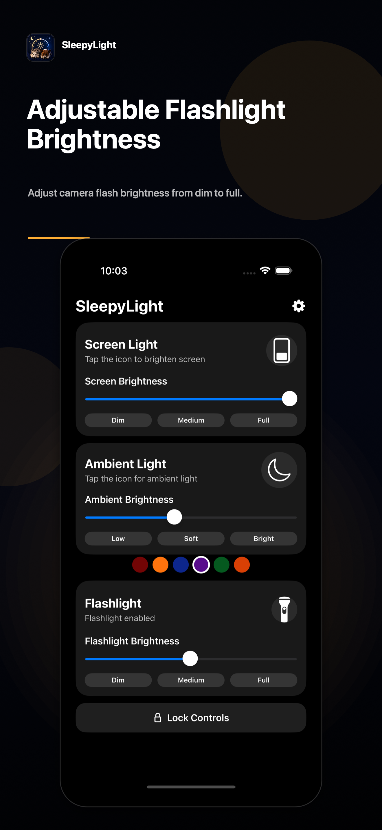 SleepyLight adjustable flashlight brightness App Store screenshot